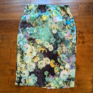 ECI New York Stretchy Elastic Waistband Pull On Floral Bouquet Pencil Skirt